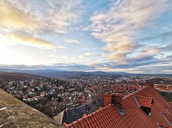 High angle view of townscape against sky