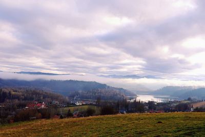 Scenic view of townscape against sky