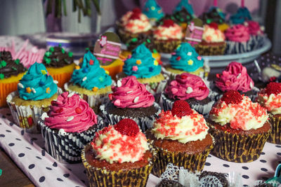 Close-up of cupcakes on table