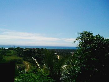 Scenic view of landscape against blue sky