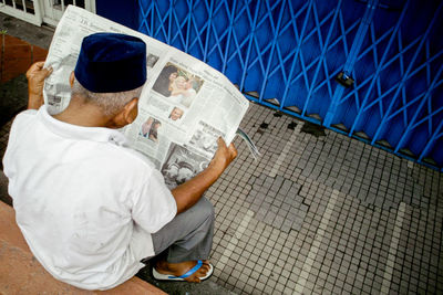 High angle view of senior man 