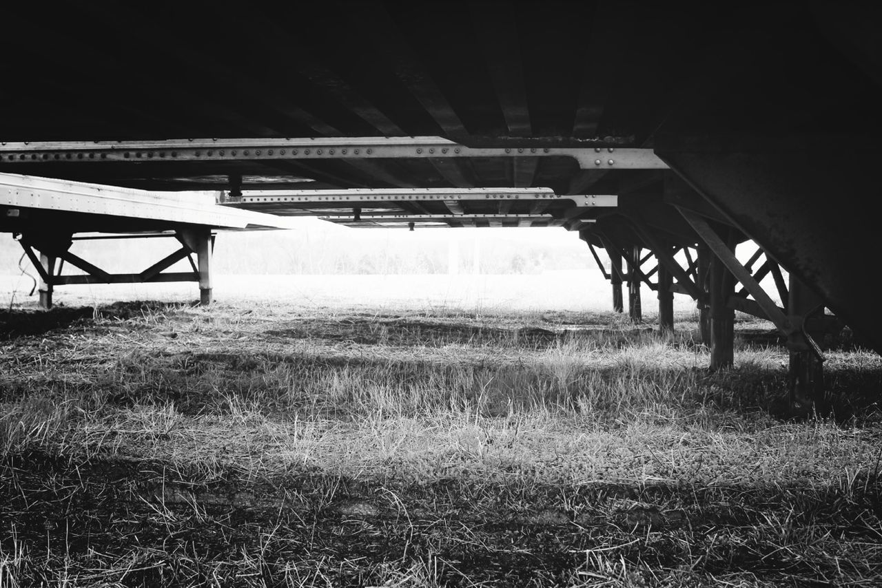 field, grass, landscape, built structure, architecture, tranquility, nature, sky, rural scene, no people, tranquil scene, outdoors, transportation, day, grassy, empty, agriculture, abandoned, clear sky, dusk