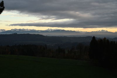 Scenic view of field against sky during sunset