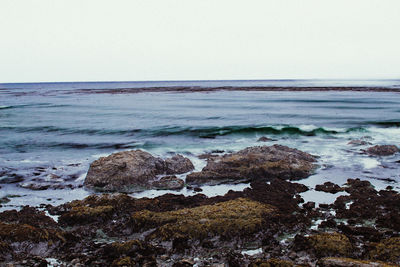 Scenic view of calm sea against clear sky