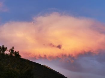 Low angle view of silhouette mountain against sky during sunset