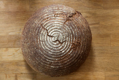 Close-up of spiral on wooden table