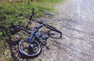 High angle view of bicycle on field