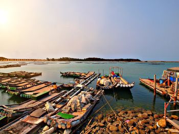 Boats moored at river