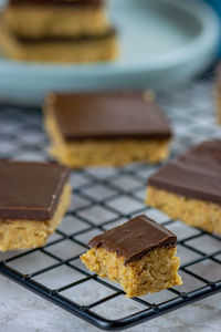 Close-up of chocolate cake on table