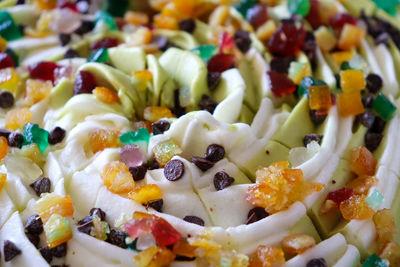 Close up of candied fruits on cassata ice cream dessert