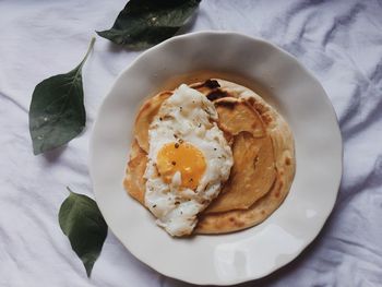 High angle view of breakfast served in plate