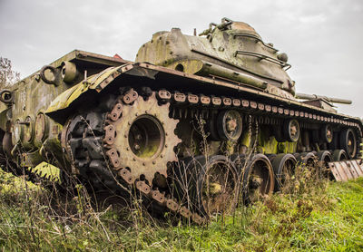 Armored tank on field