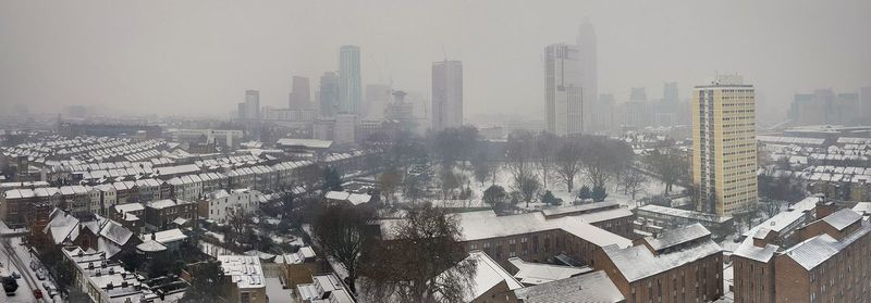 Aerial view of cityscape during winter