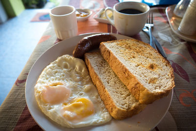 Close-up of breakfast on table