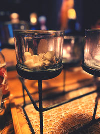 Close-up of beer glass on table