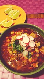 High angle view of food in plate