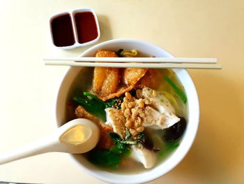 Directly above shot of food in bowl on table