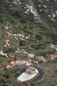 High angle view of buildings in city