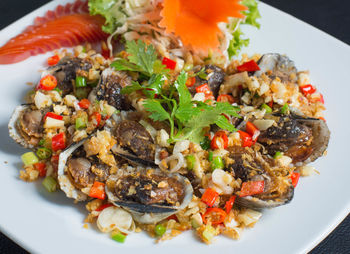 High angle view of meal served in plate