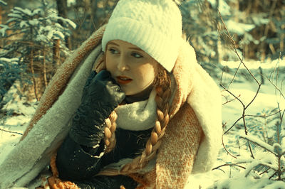 Portrait of young woman in winter