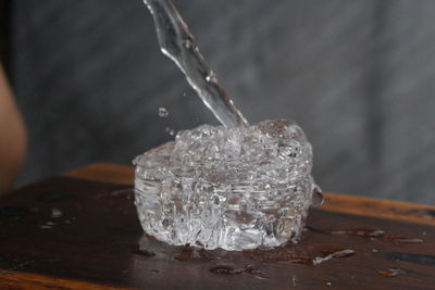 Close-up of ice crystals on table