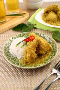 Close-up of food in plate on table