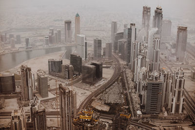 High angle view of buildings in city