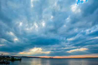 Scenic view of sea against dramatic sky