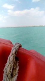 Close-up of rope tied on boat