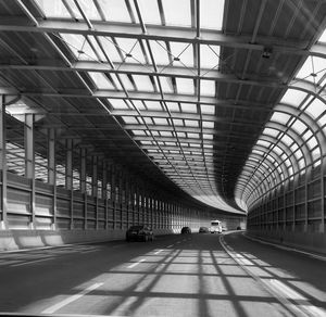 Cars in covered bridge