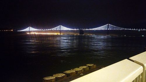 View of suspension bridge at night