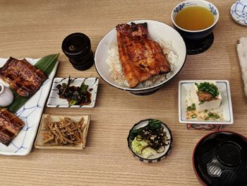 High angle view of food on table