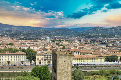 High angle view of townscape against sky