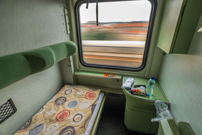 View of train through window