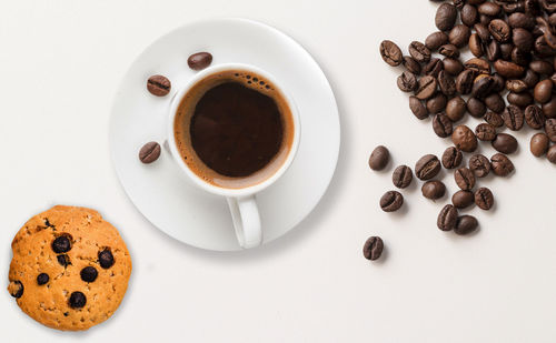 Directly above shot of coffee on white background