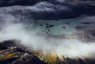 High angle view of rocks on mountain