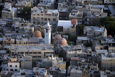 High angle view of buildings in city