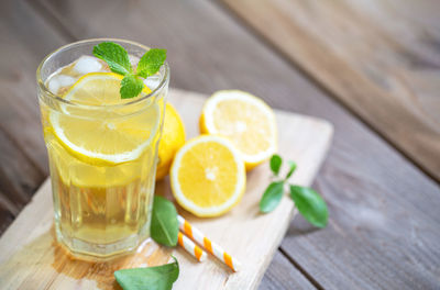 Close-up of drink served on table