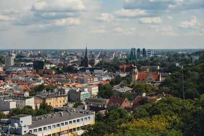 High angle view of townscape against sky