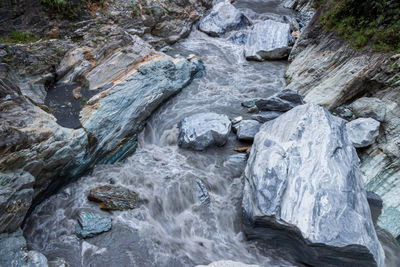 Water flowing through rocks