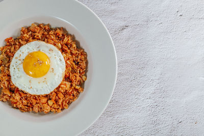 High angle view of breakfast served on table