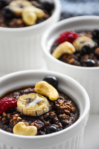 Close-up of breakfast served on table