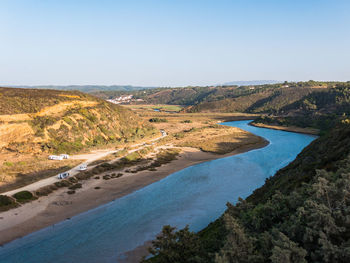 Scenic view of sea against clear sky