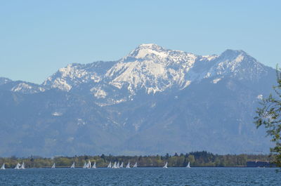 Scenic view of snowcapped mountains and lake against sky