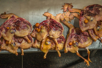 High angle view of chicken meat on table