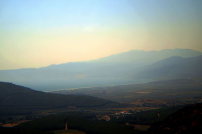 Scenic view of mountains during sunset