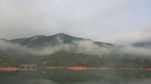 Scenic view of mountains against cloudy sky