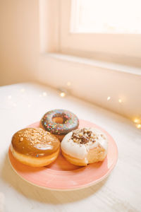 High angle view of dessert on table