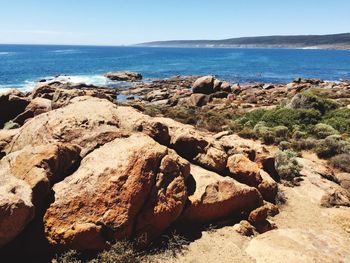 Scenic view of sea against clear sky