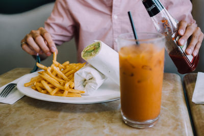 Close-up of served fast food